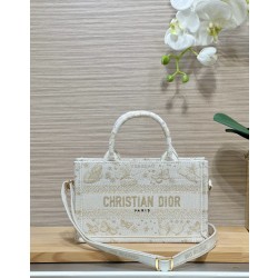 디올 Dior Mini Dior Book Tote with Strap Gold Tone White Butterfly Zodiac 21.5cm