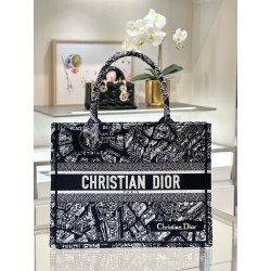 디올 Dior Medium Dior Book Tote Black Plan de Paris Embroidery 36.5cm