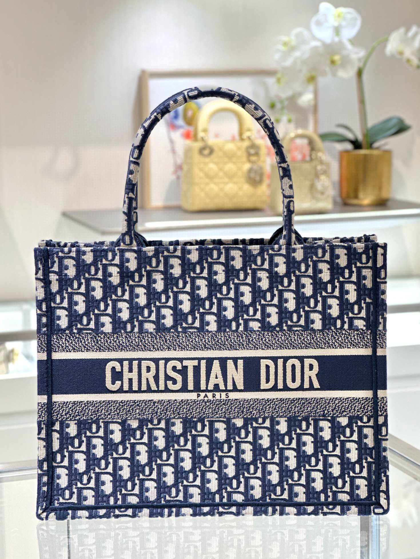 디올 Dior Medium Dior Book Tote Oblique Jacquard Blue 36.5cm