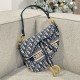 디올 Dior Saddle Bag with Strap Oblique Jacquard Blue 25.5cm