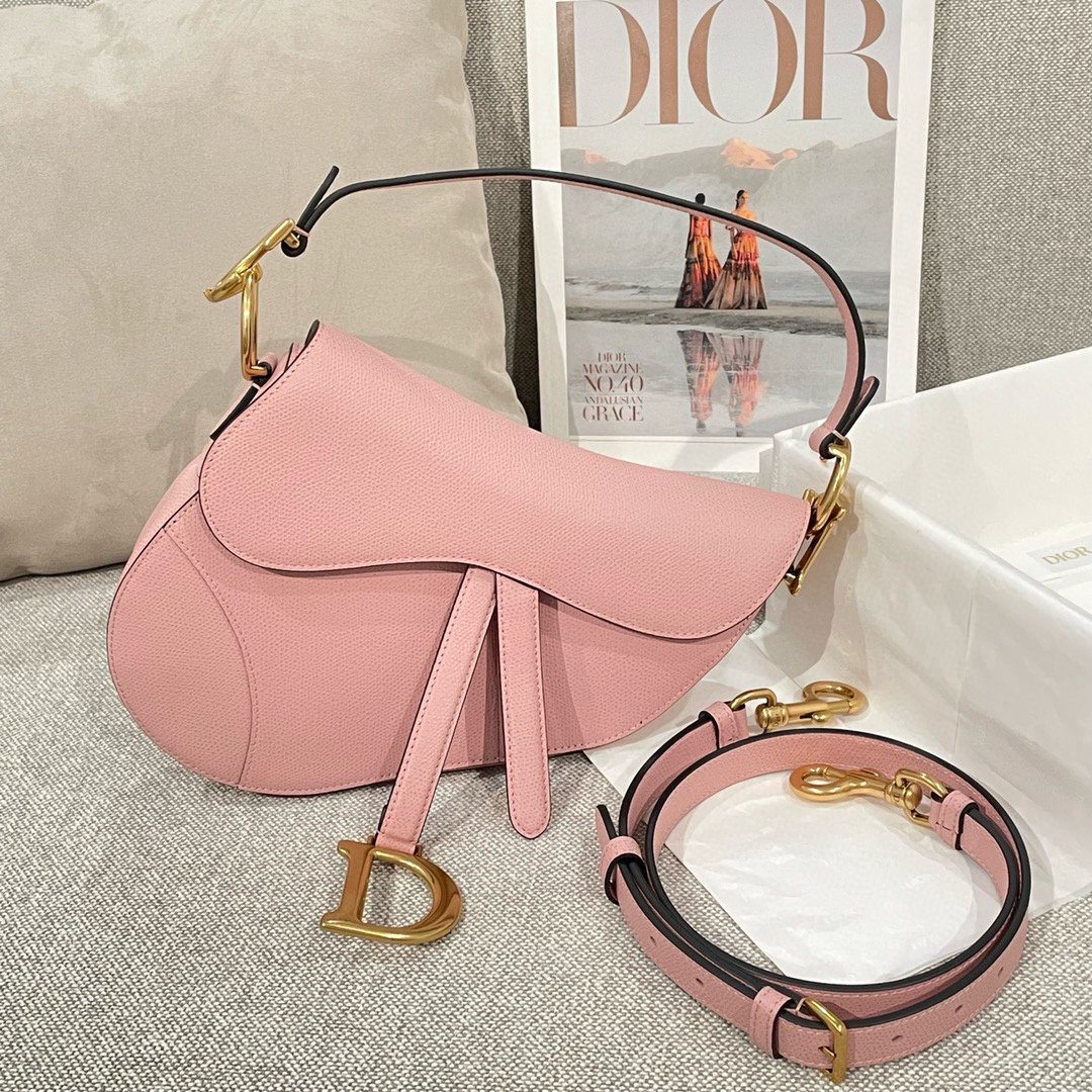 디올 Dior Saddle Bag with Strap Pink 25.5cm
