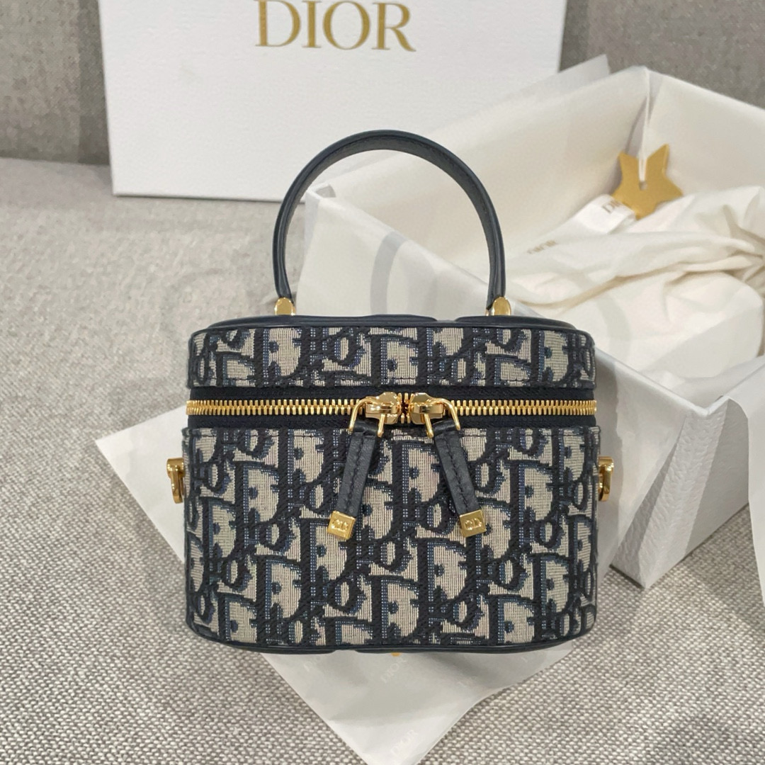 디올 Dior CD Vanity Bag Oblique Jacquard Blue 16cm