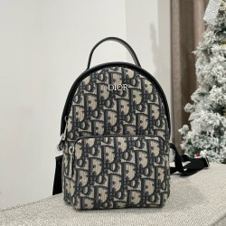 디올 Dior Kids' Mini Rider Backpack Beige and Black Dior Oblique Jacquard 24cm
