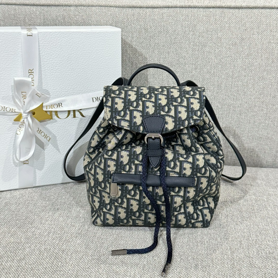 디올 Dior Kids' Backpack Oblique Jacquard Blue 18cm