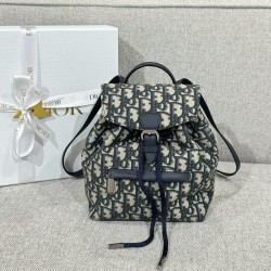 디올 Dior Kids' Backpack Oblique Jacquard Blue 18cm