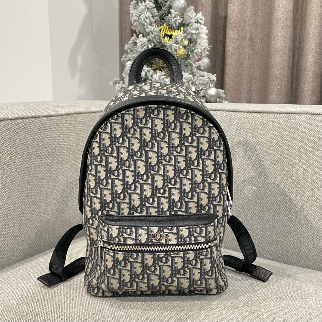 디올 Dior Kids' Rider Backpack Beige and Black Dior Oblique Jacquard 26cm