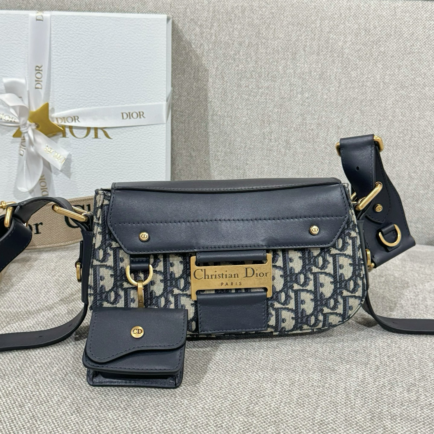 디올 Dior Small Streetchic Bag Oblique Jacquard Blue 24cm
