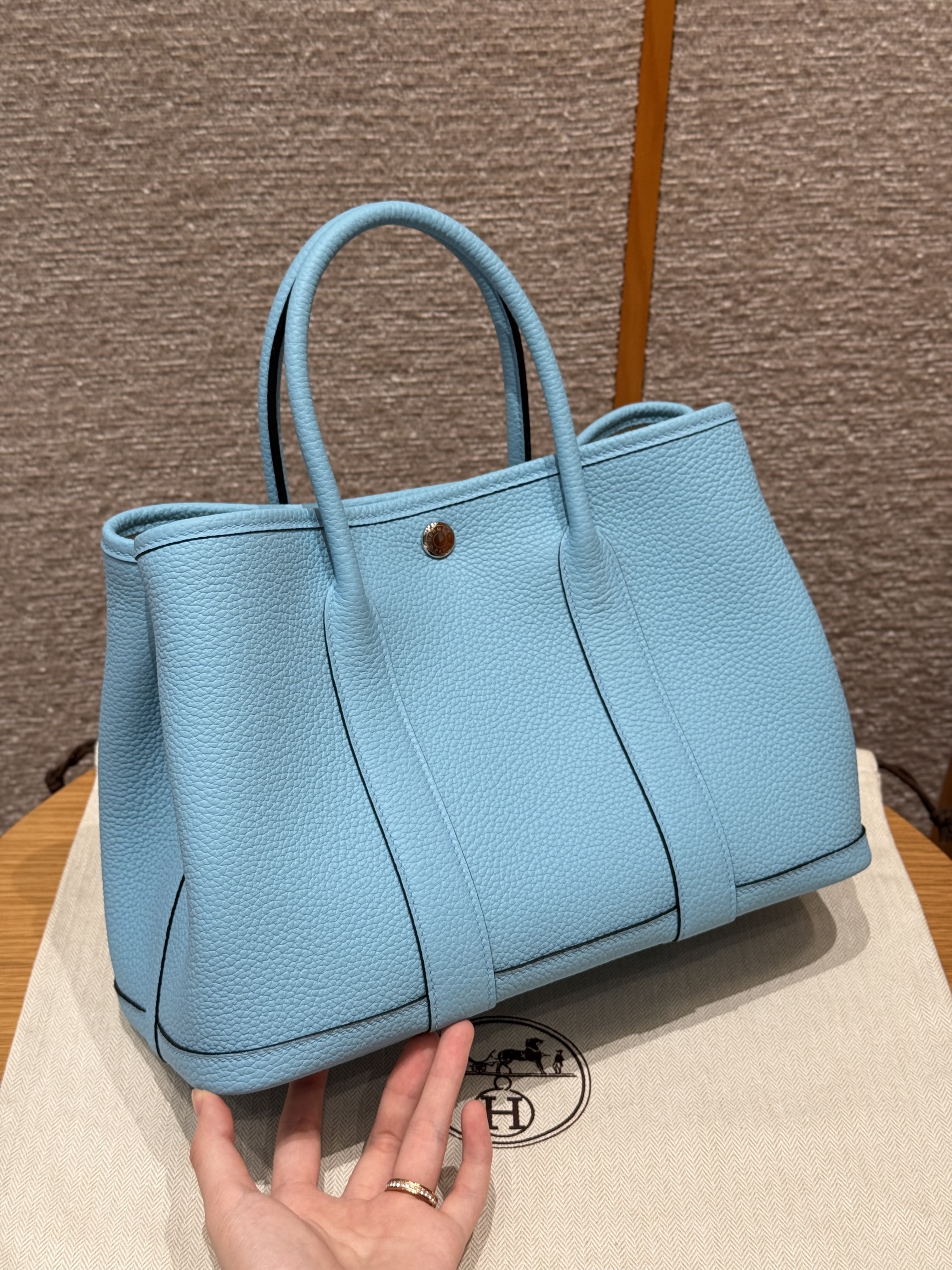 에르메스 Hermes Garden party 30cm Negonda 3P Blue atoll/silver