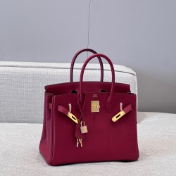에르메스 Hermes Brikin 30cm Swift K1 Rouge grenat/gold