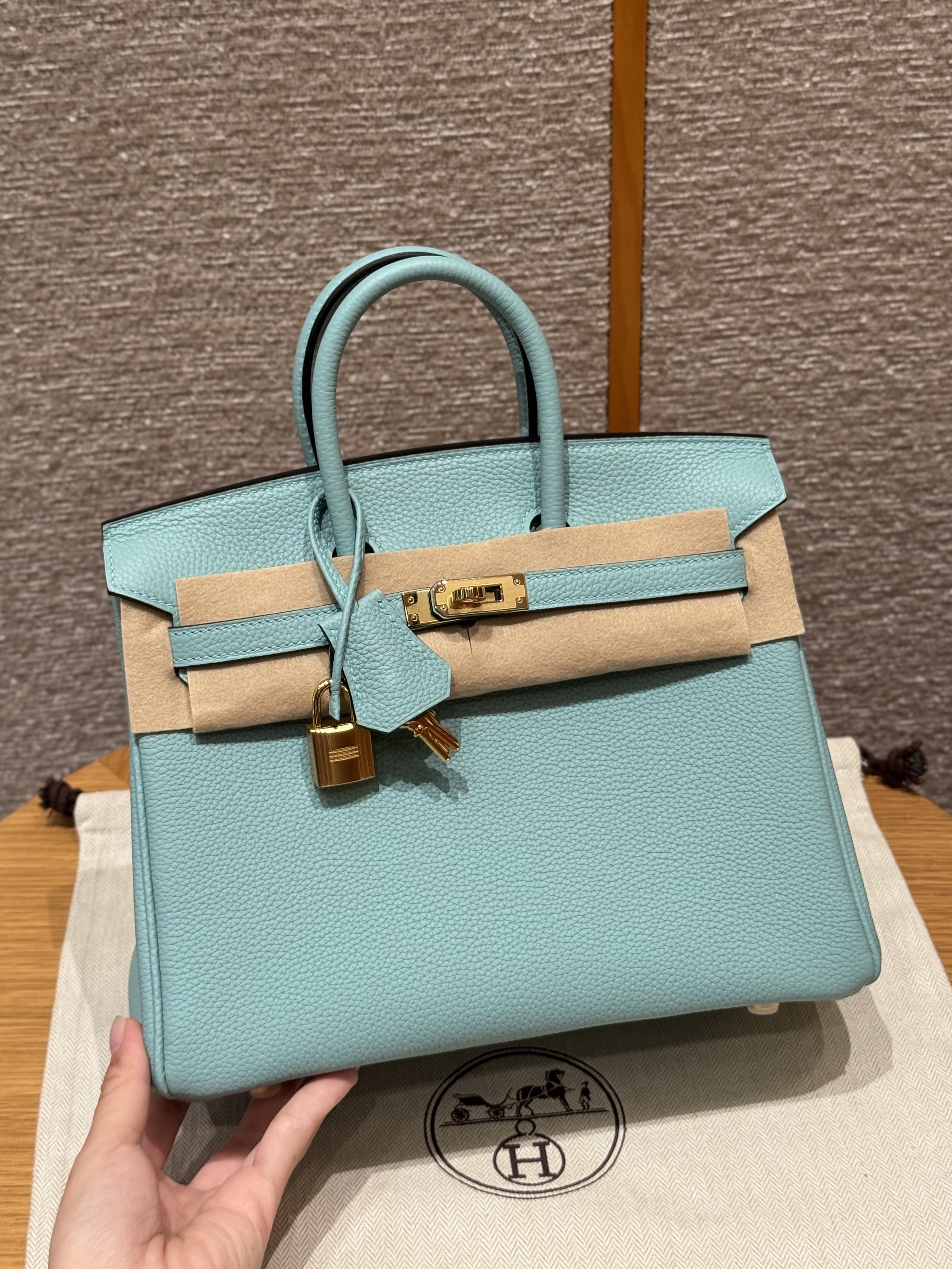 에르메스 Hermes Birkin 25cm Togo 3P Blue atoll/gold