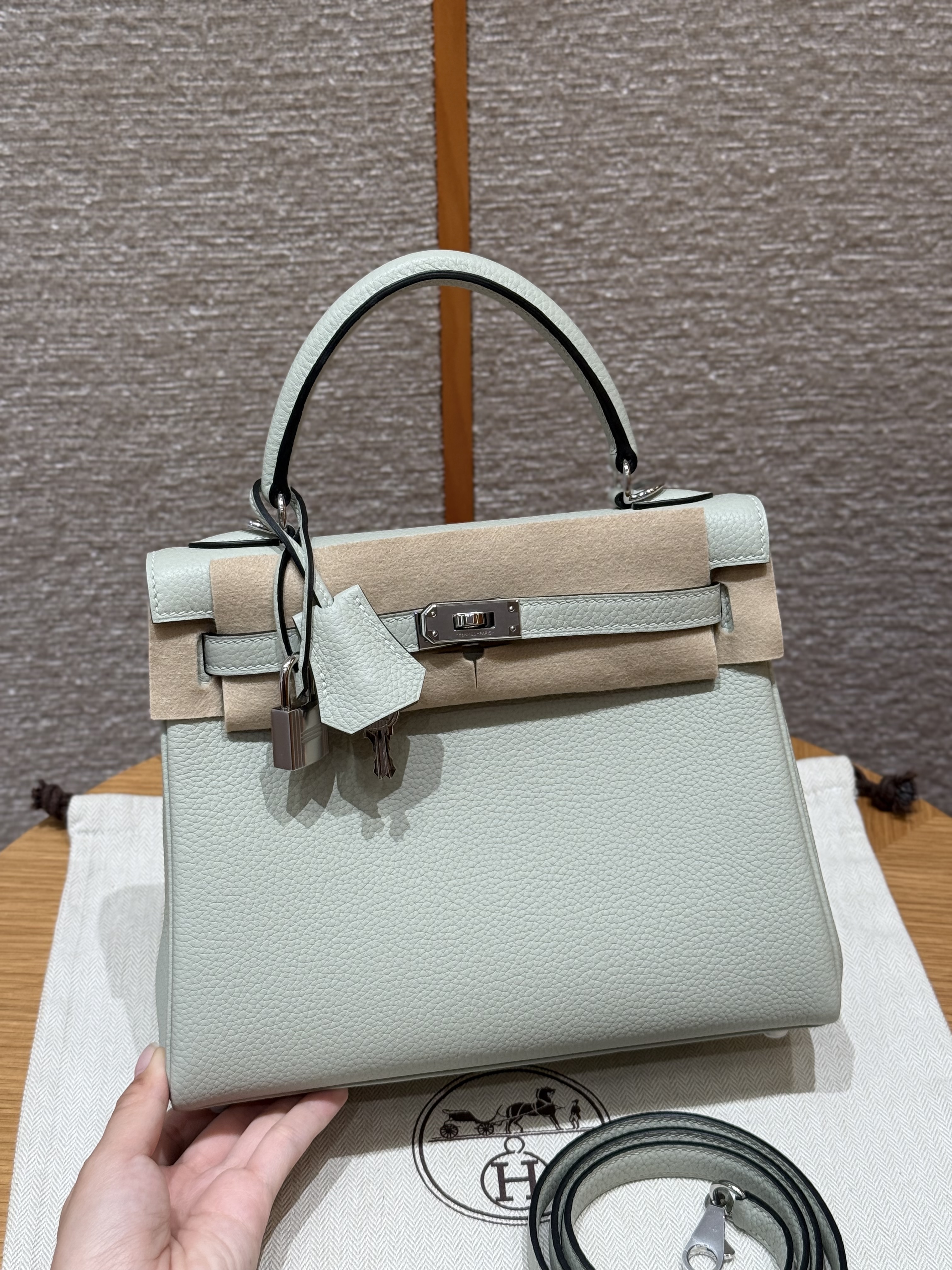 에르메스 Hermes Kelly 25cm Togo 0W Girs neve/silver