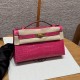 에르메스 Hermes Kelly Pochette 22cm Porosus Crocodile 5J Fuchia/gold