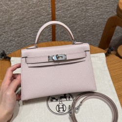 에르메스 Hermes Mini Kelly 19cm Epsom 09 Mauve pale/silver