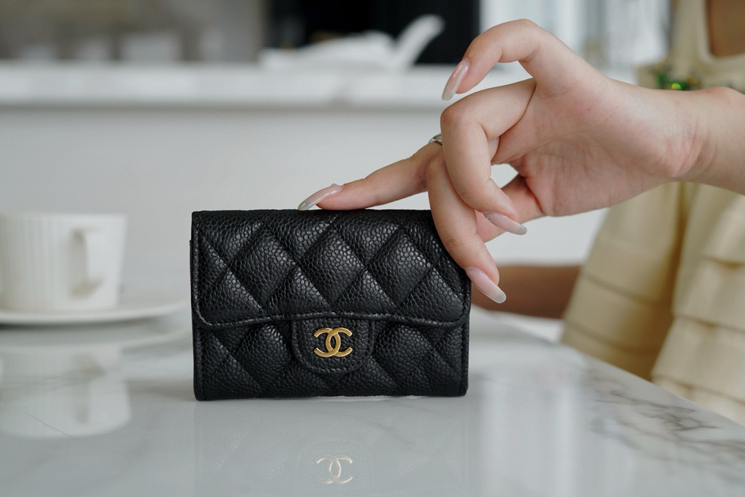 샤넬 Chanel Classic Flap Card Holder Black gold 11.5cm