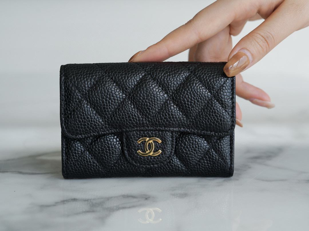 샤넬 Chanel Classic Flap Card Holder Black gold 11.5cm