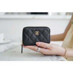 샤넬 Chanel Classic Zipped Coin Purse Black gold 11cm