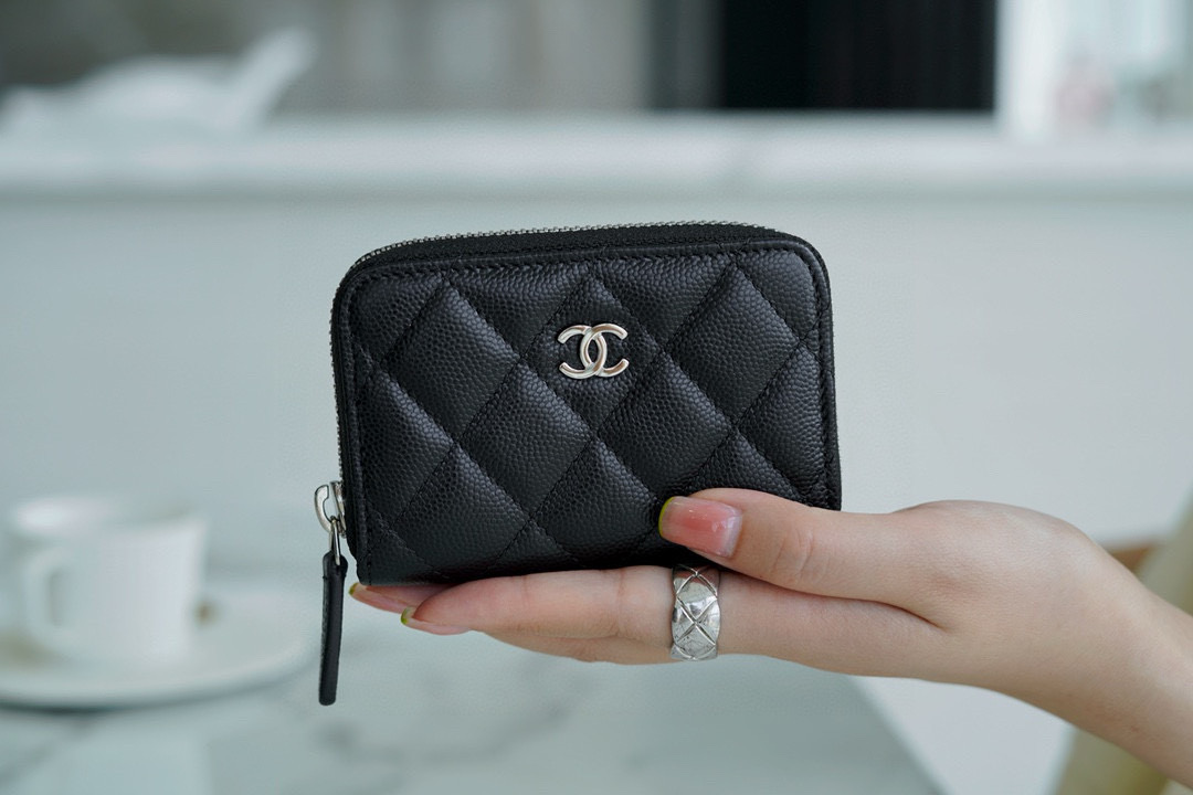 샤넬 Chanel Classic Zipped Coin Purse Black silver 11cm