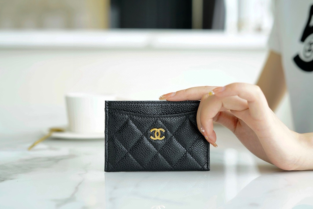 샤넬 Chanel Classic Card Holder Black gold 11.5cm