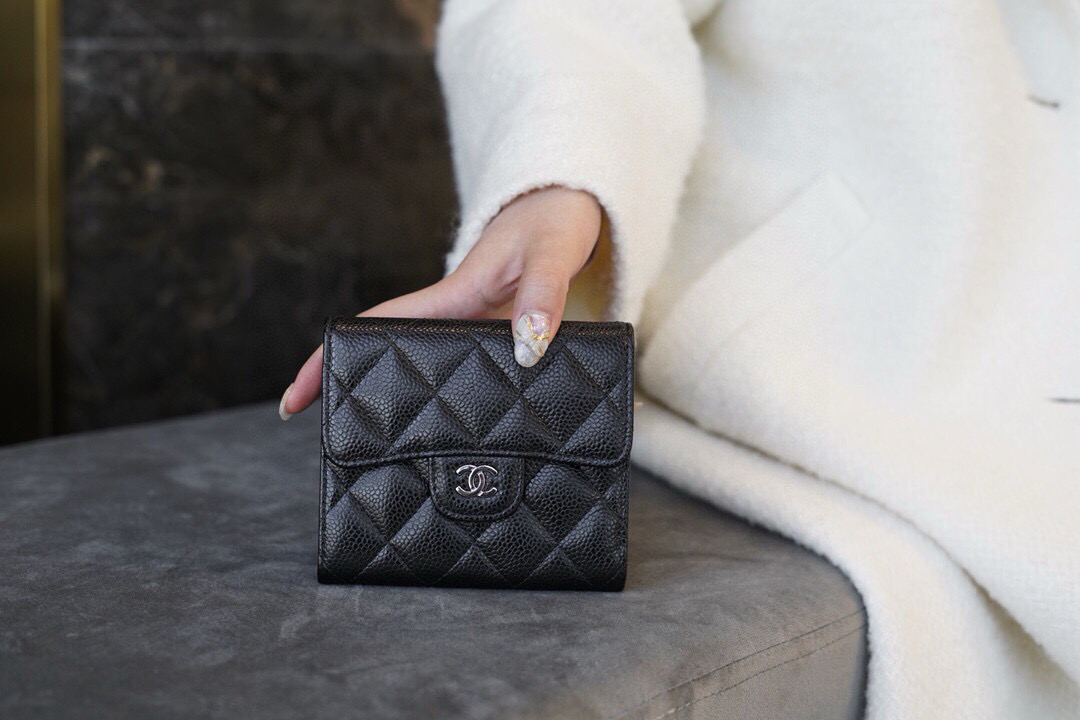 샤넬 Chanel Classic Small Flap Wallet Black silver  11.5cm