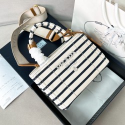 프라다 Prada 1BA378 스트라이프 코튼 캔버스 미니백 22cm