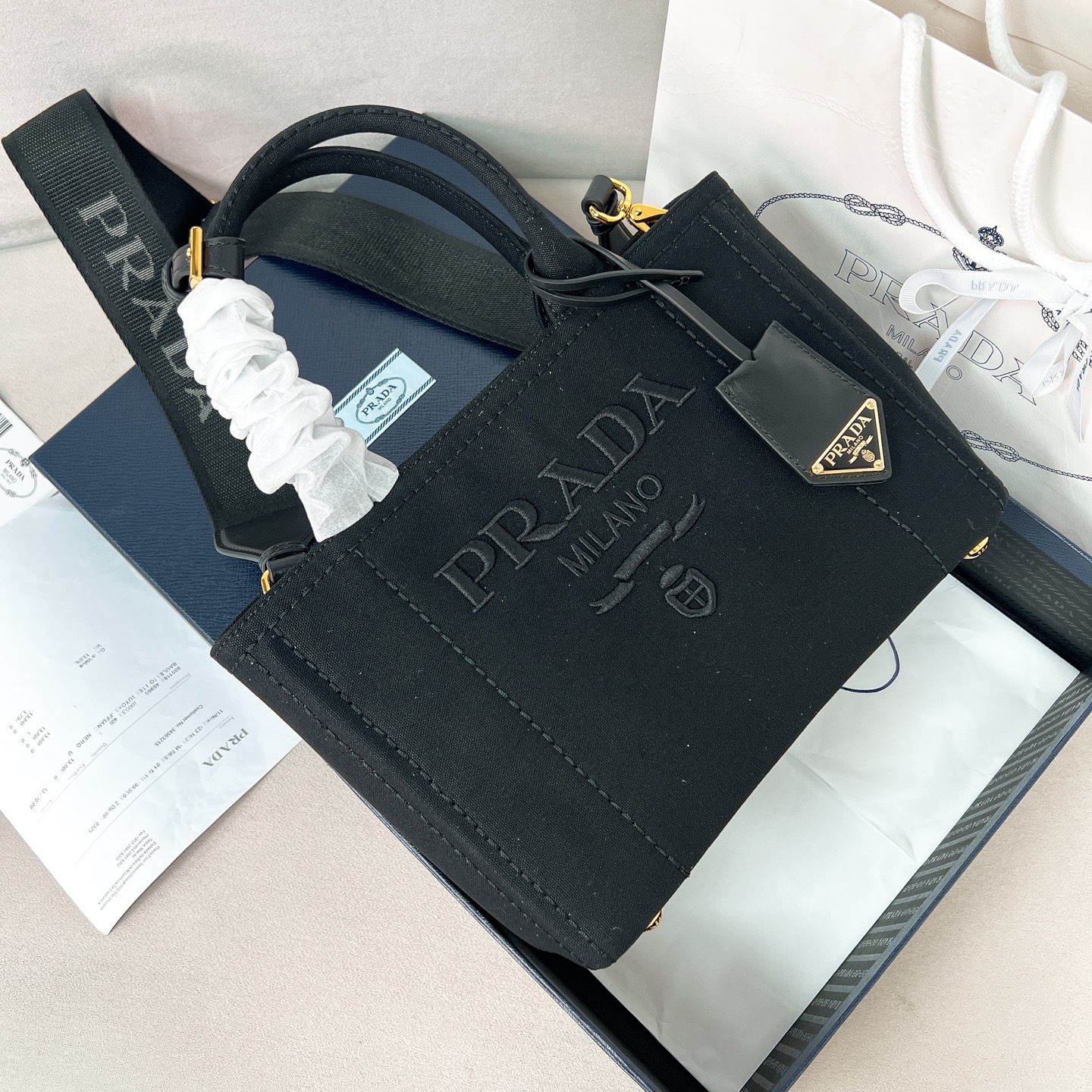 프라다 Prada 1BG464 스몰 코튼 캔버스 핸드백 26cm