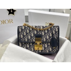 디올 Dior Addict Shoulder Bag Oblique Jacquard Blue 24cm