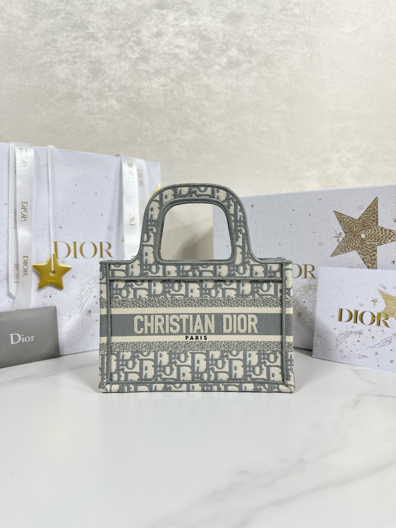 디올 Dior Mini Dior Book Tote Oblique Jacquard grey 22.5cm