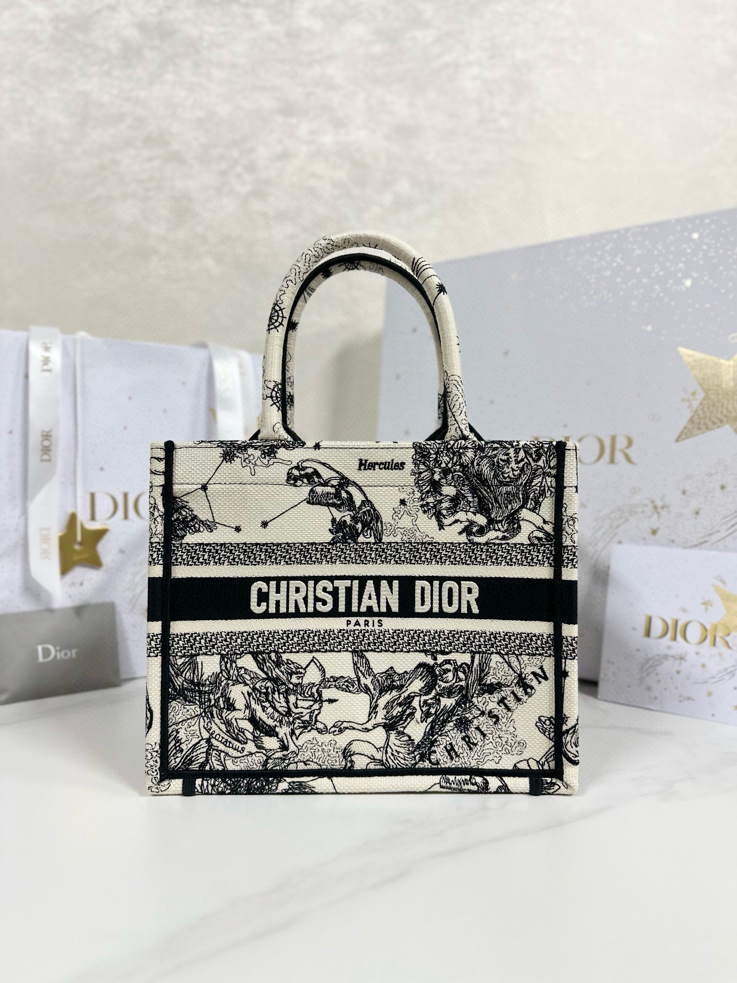 디올 Dior Small Dior Book Tote Black Embroidery 26.5cm