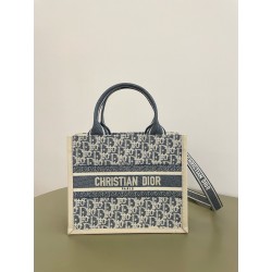 디올 Dior Small Dior Book Tote Blue Oblique Chambray 26.5cm