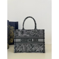 디올 Dior Medium Dior Book Tote Grey Plan de Paris Embroidery 36.5cm