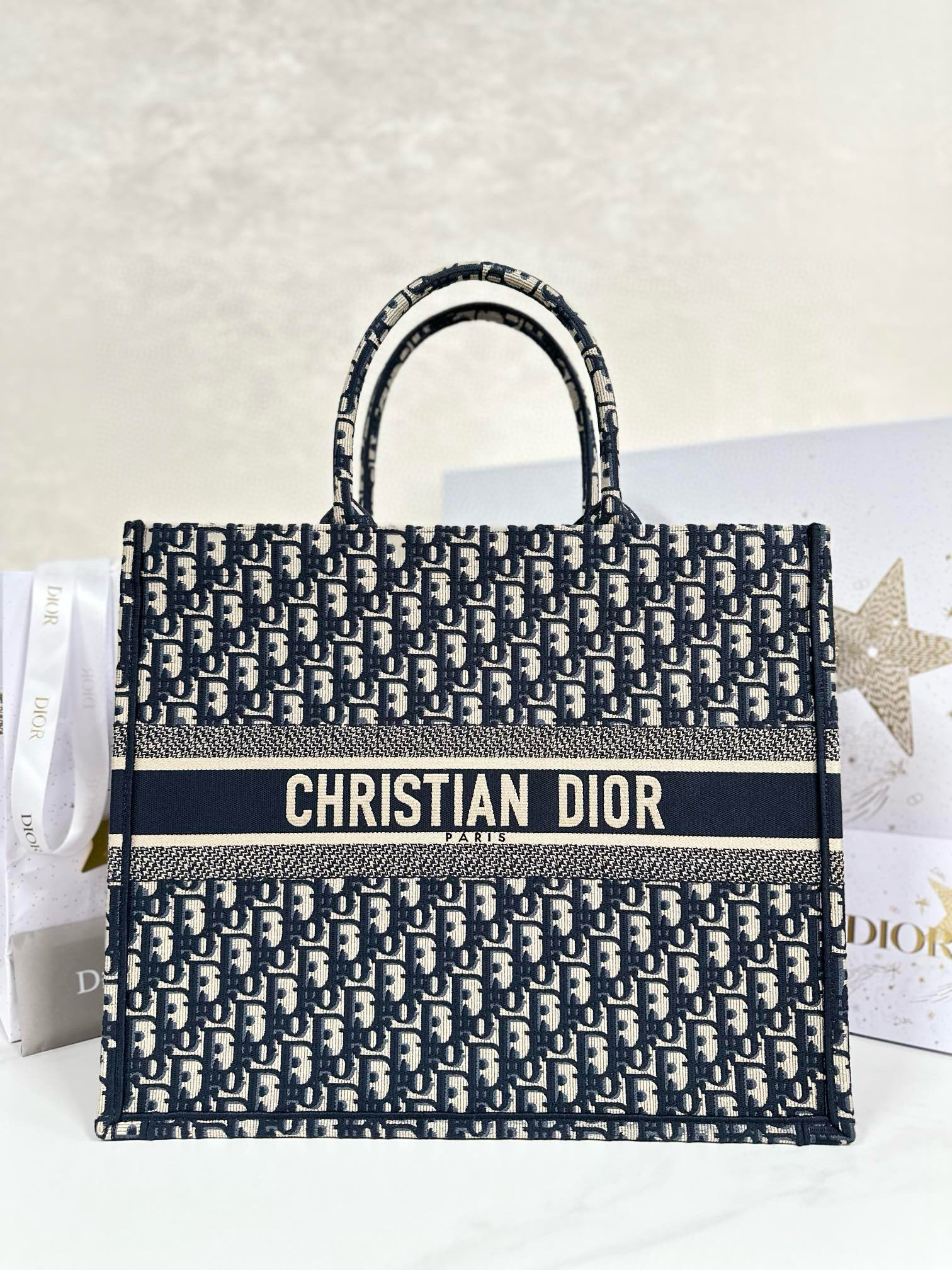 디올 Dior Large Dior Book Tote Oblique Jacquard Blue 41.5cm