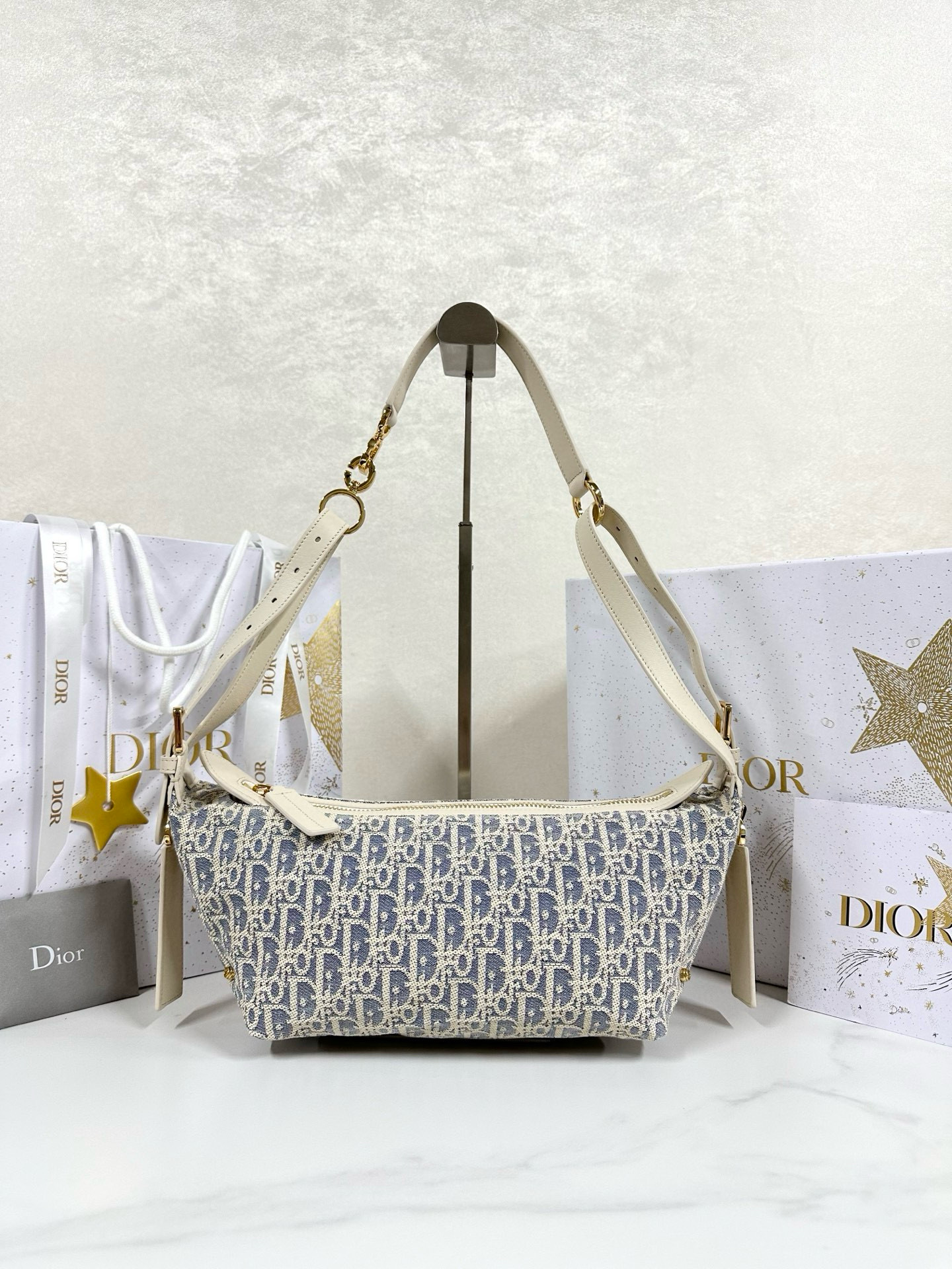 디올 Dior Small D-Journey Bag Blue Oblique Chambray 25.5cm
