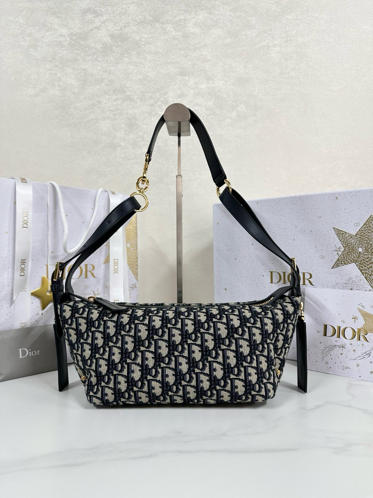 디올 Dior Small D-Journey Bag Oblique Jacquard Blue  25.5cm