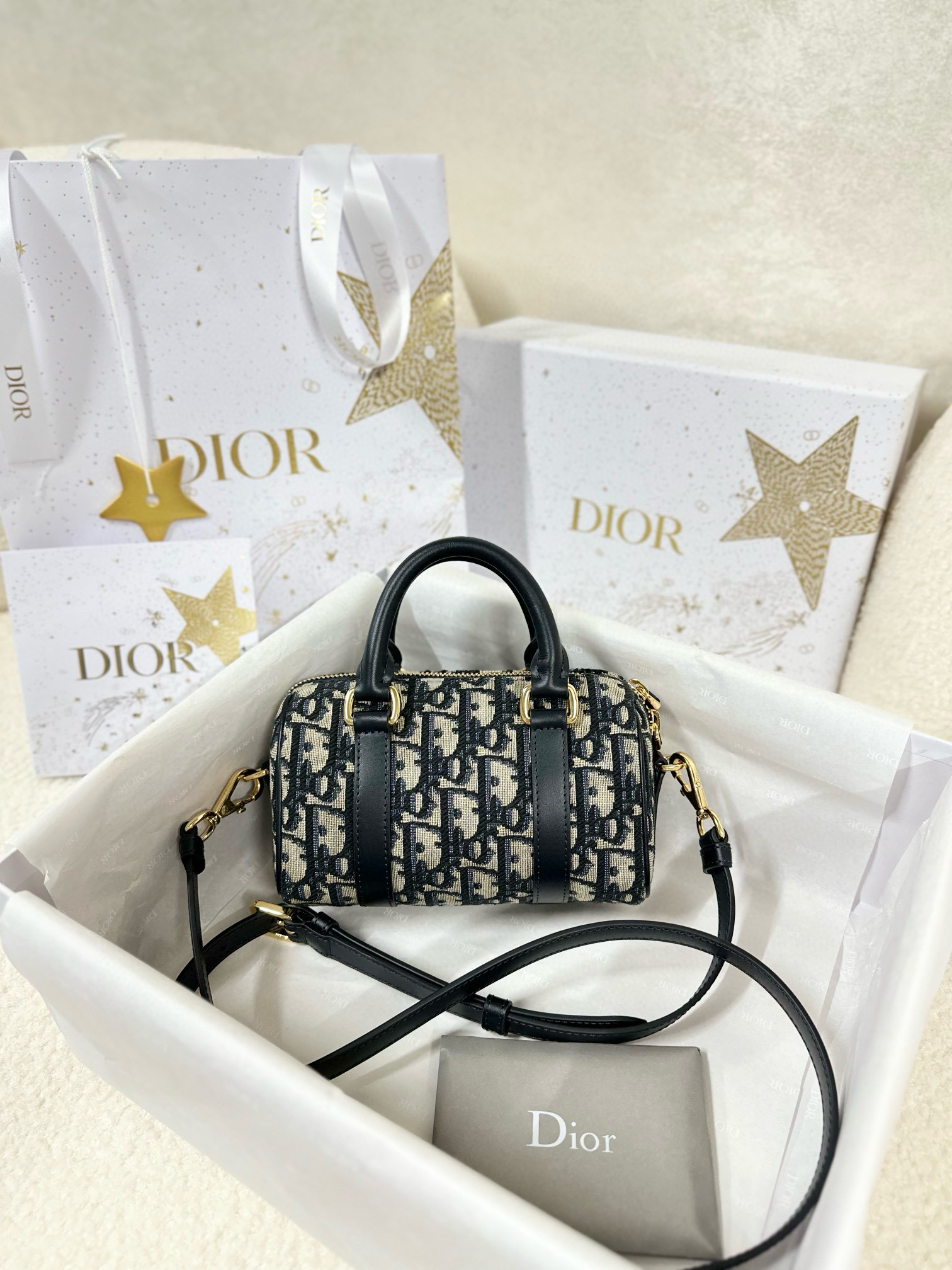 디올 Dior Groove 17 Nano Bag Oblique Jacquard Blue 17cm
