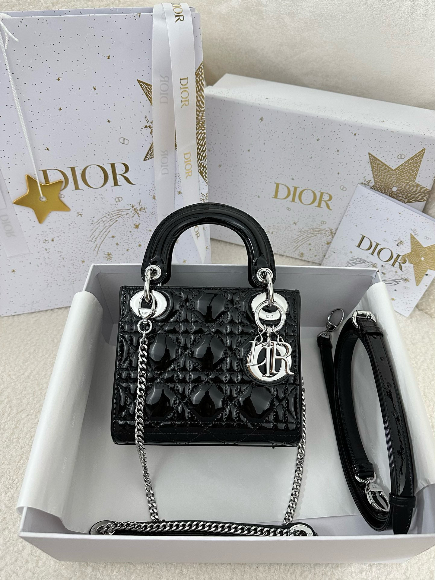 디올 Dior Mini Lady Dior Bag Black 17cm