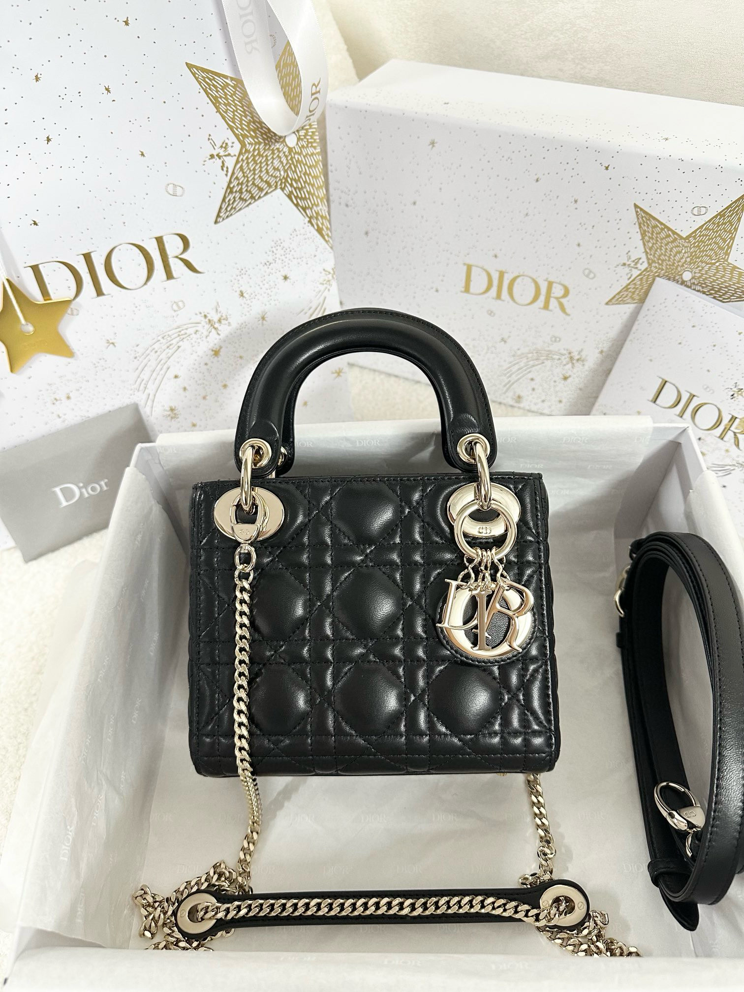 디올 Dior Mini Lady Dior Bag Black 17cm