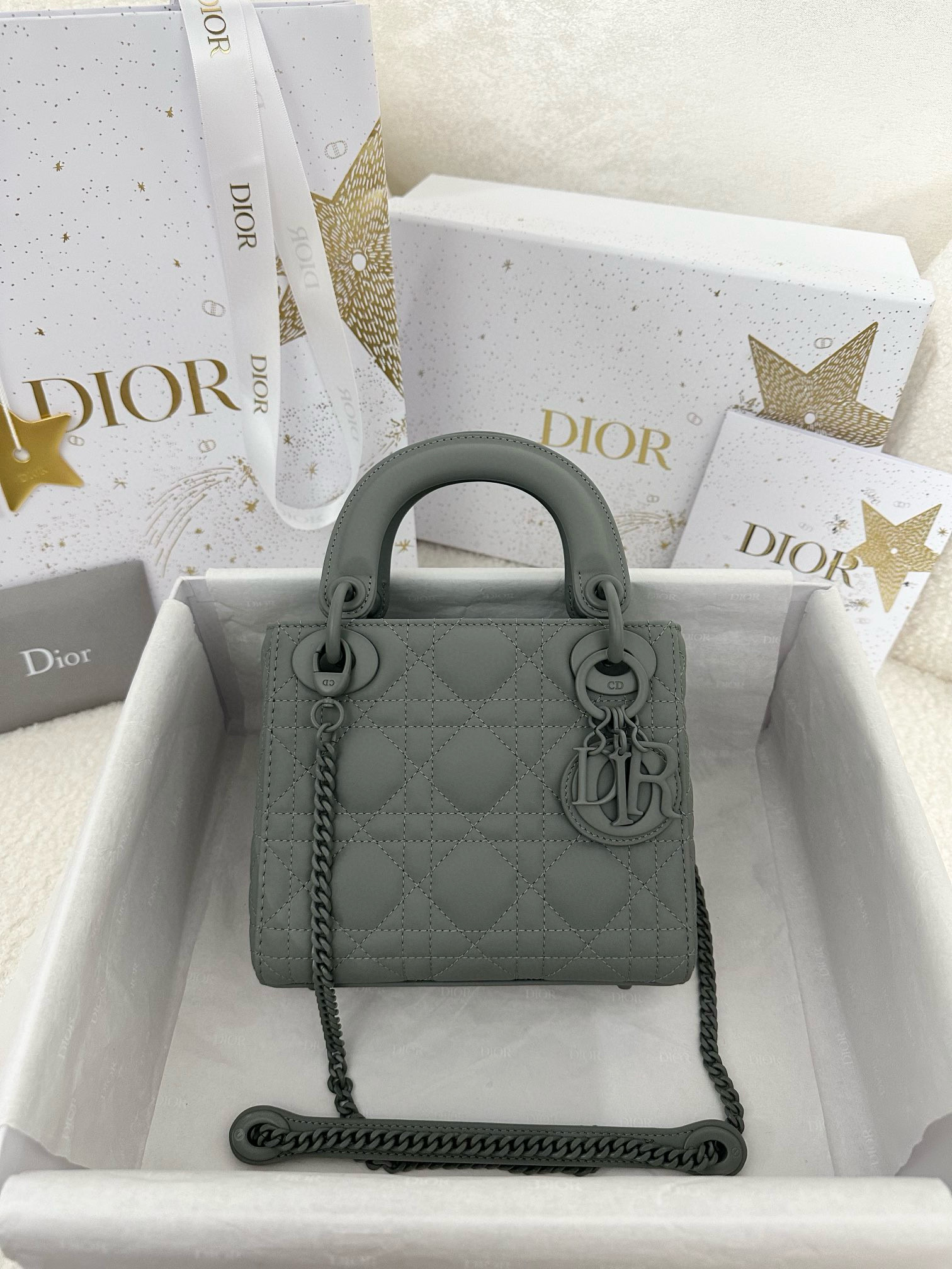 디올 Dior Mini Lady Dior Bag grey 17cm