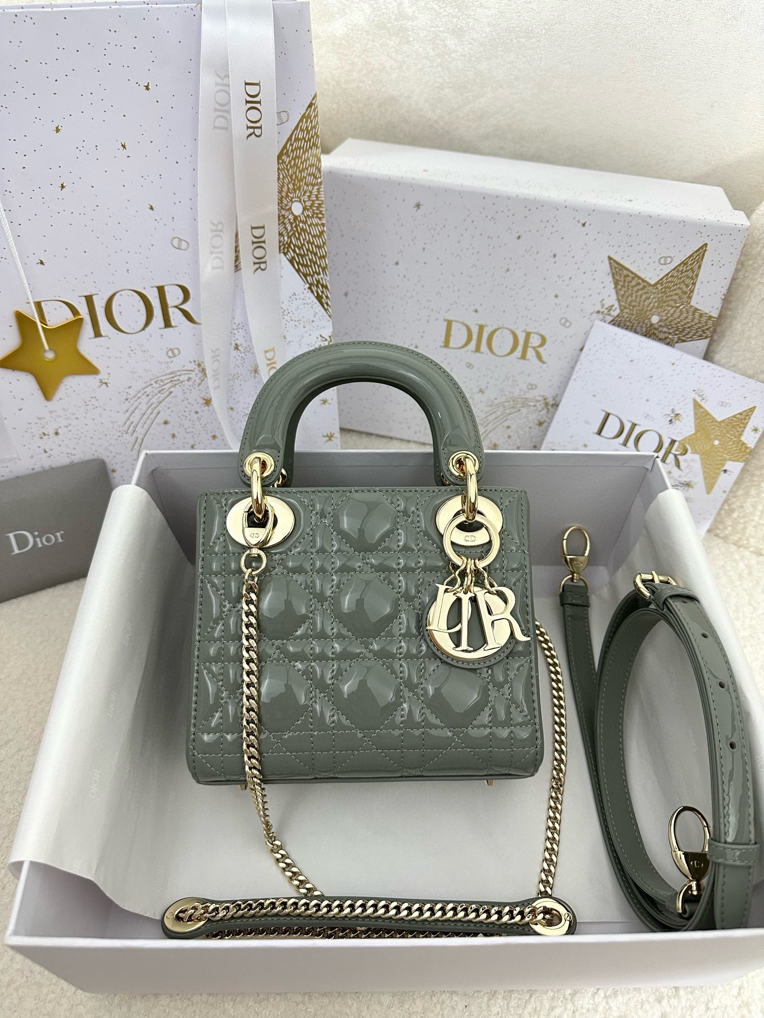 디올 Dior Mini Lady Dior Bag grey 17cm