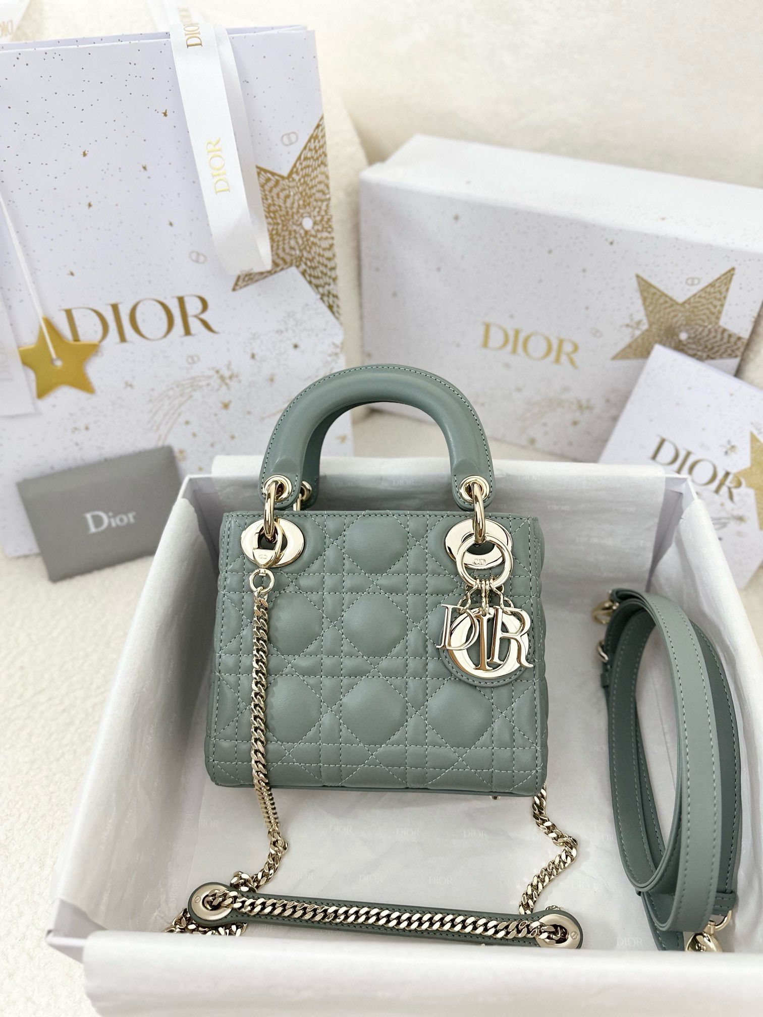디올 Dior Mini Lady Dior Bag grey 17cm