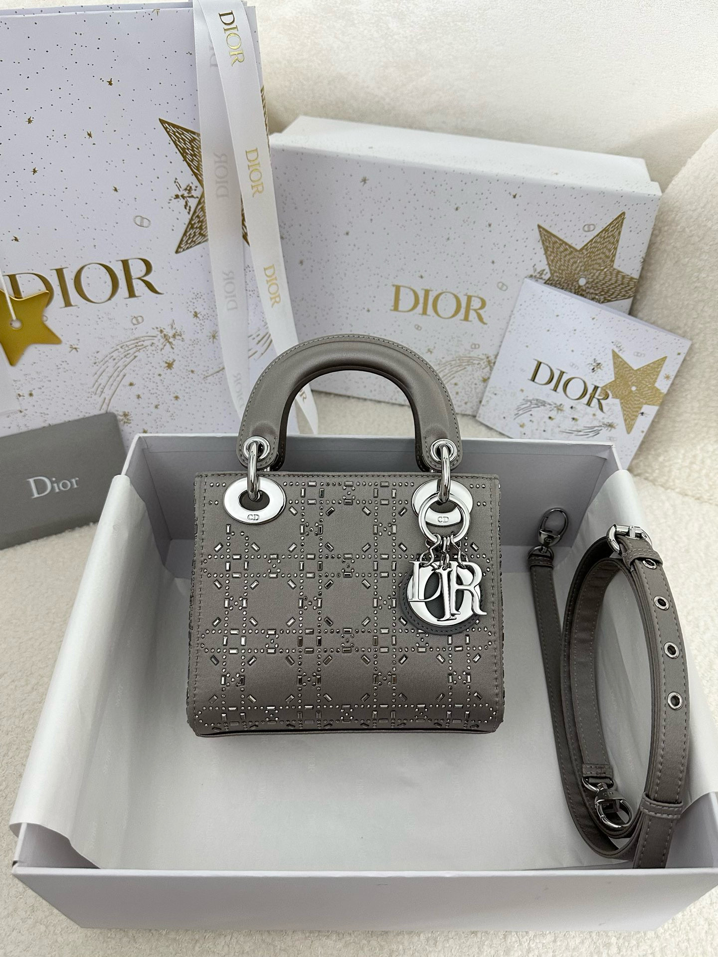 디올 Dior Mini Lady Dior Bag grey 17cm