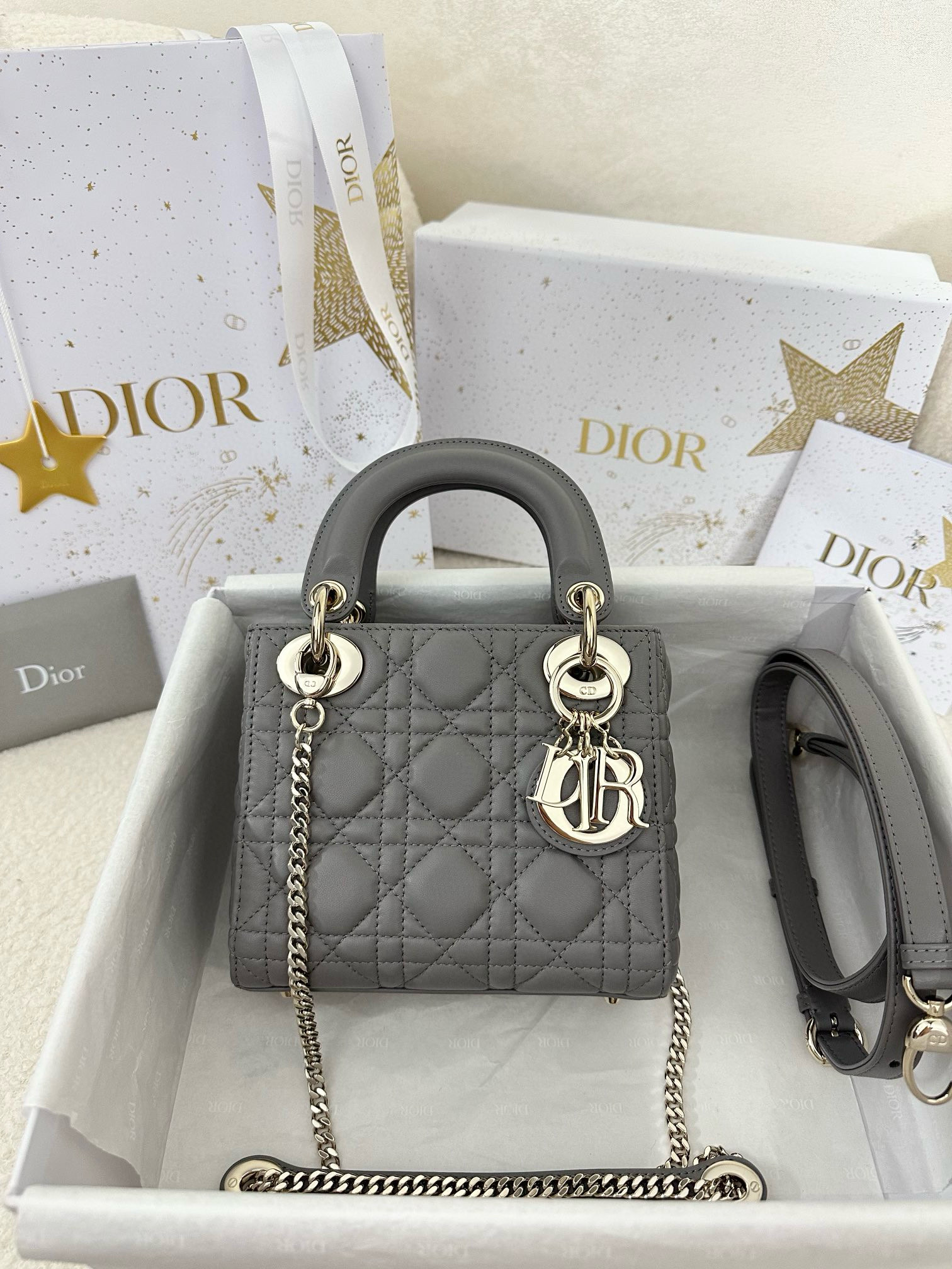 디올 Dior Mini Lady Dior Bag grey 17cm