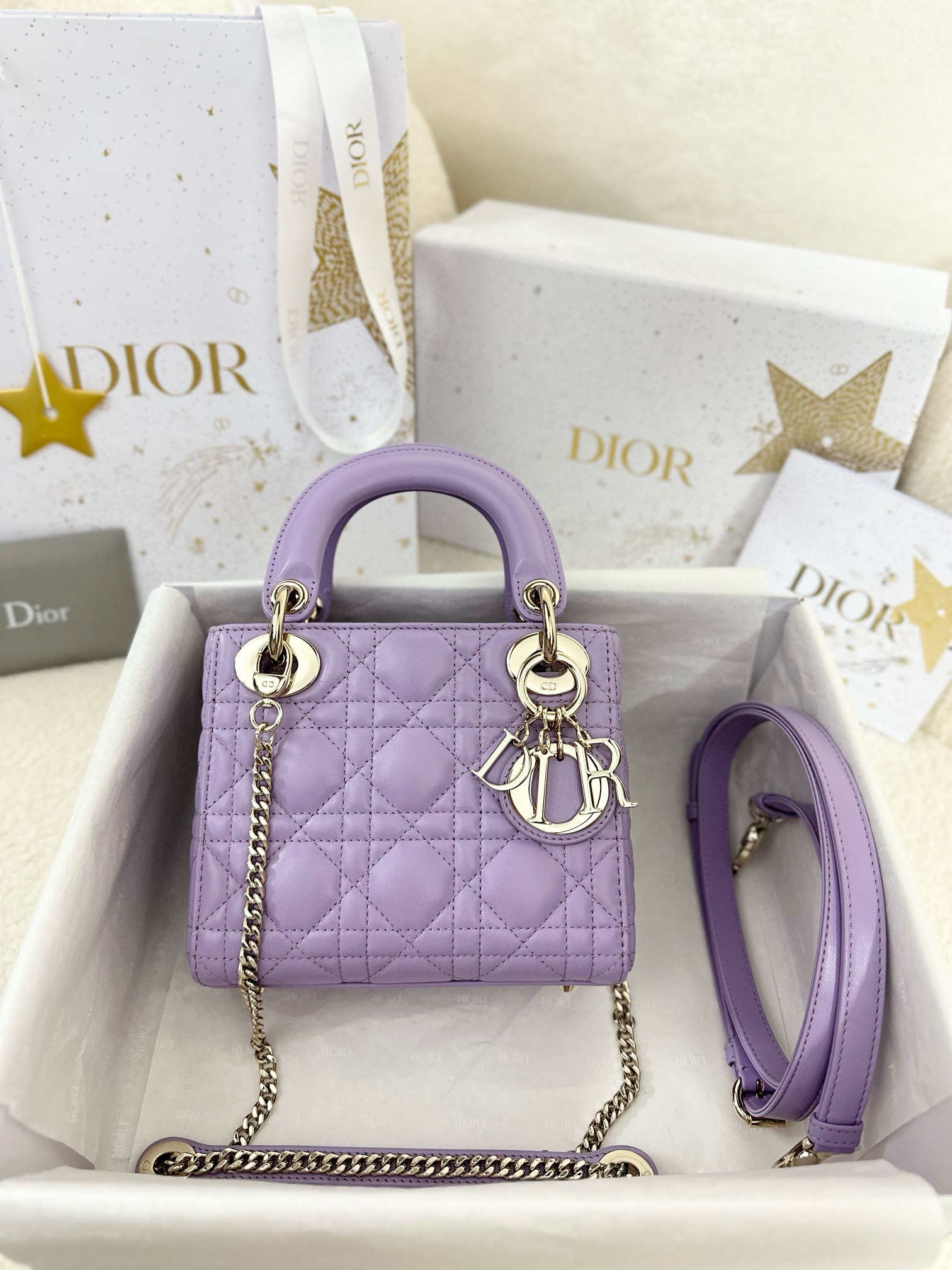 디올 Dior Mini Lady Dior Bag purple 17cm