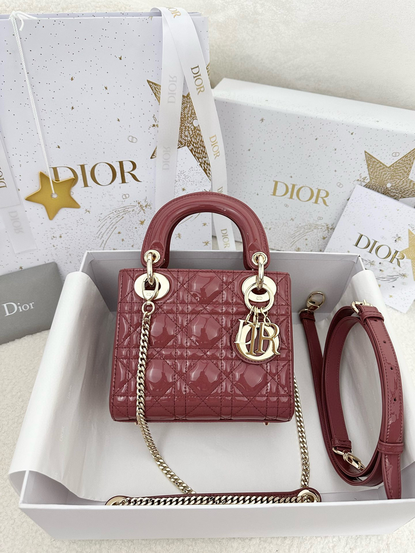 디올 Dior Mini Lady Dior Bag Rose red 17cm