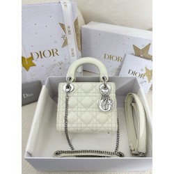 디올 Dior Mini Lady Dior Bag White silver 17cm