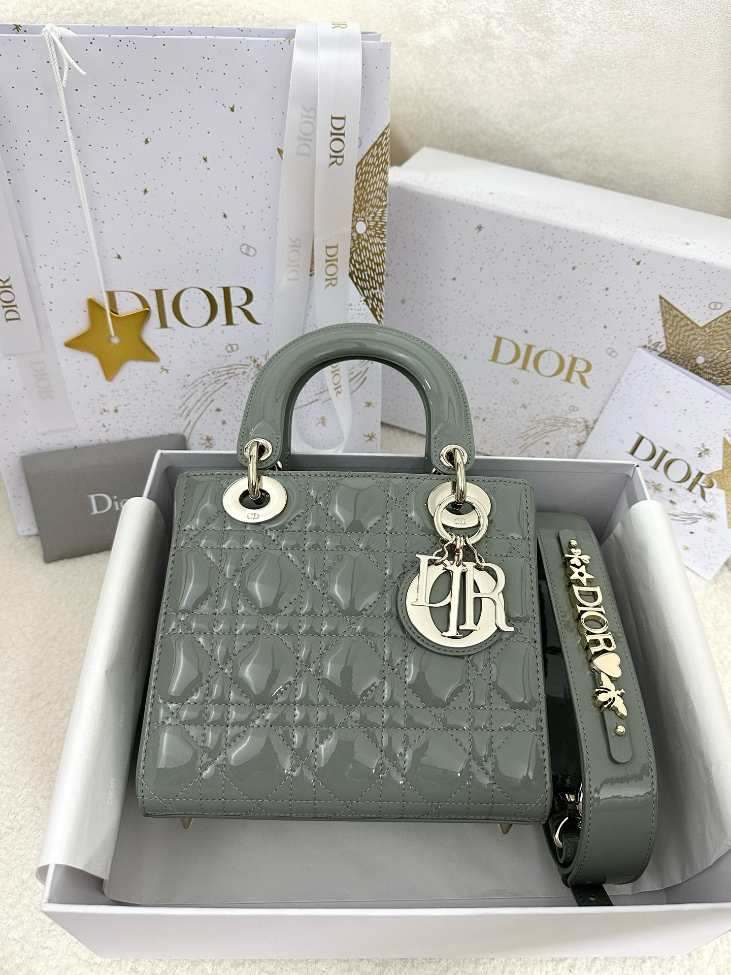디올 Dior Small Lady Dior My ABCDior Bag grey 20cm