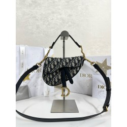 디올 Dior Saddle Bag Oblique Jacquard Blue 21cm
