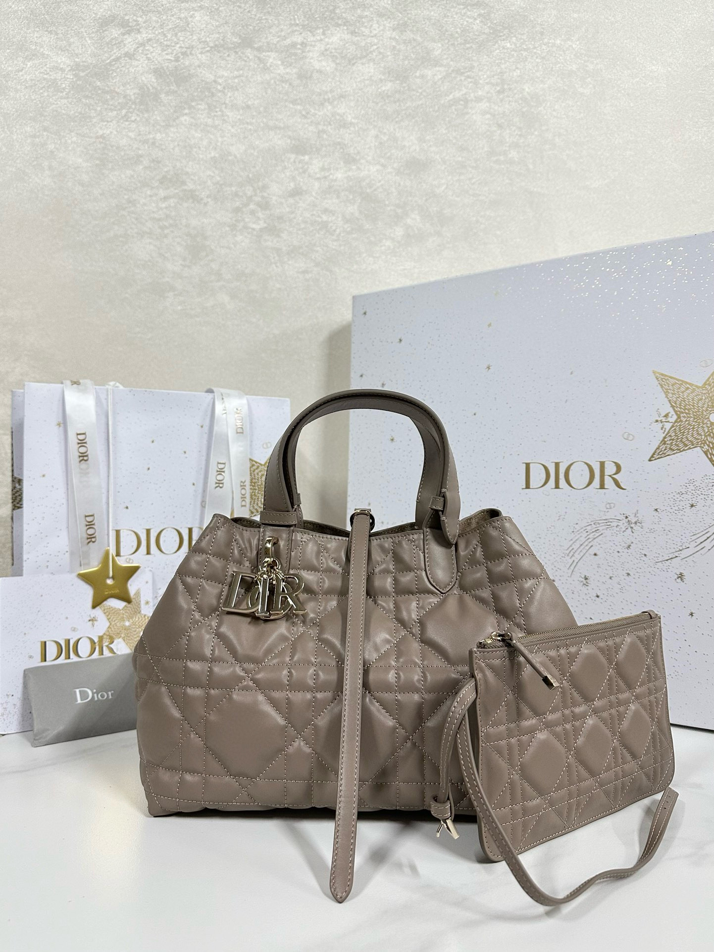 디올 Dior Medium Dior Toujours Bag Grayish-brown 28.5cm