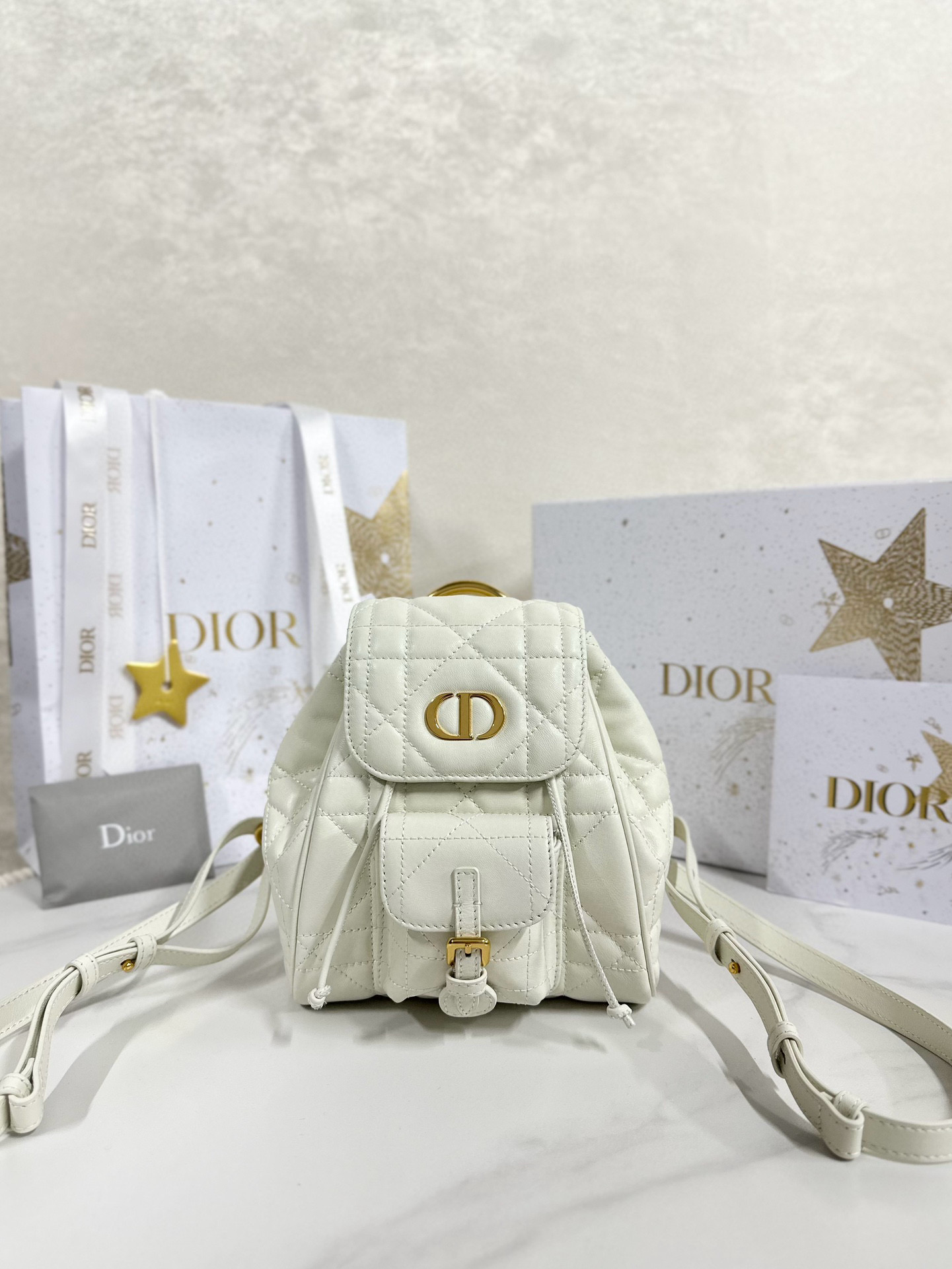 디올 Dior Small Dior Caro Backpack White 20cm