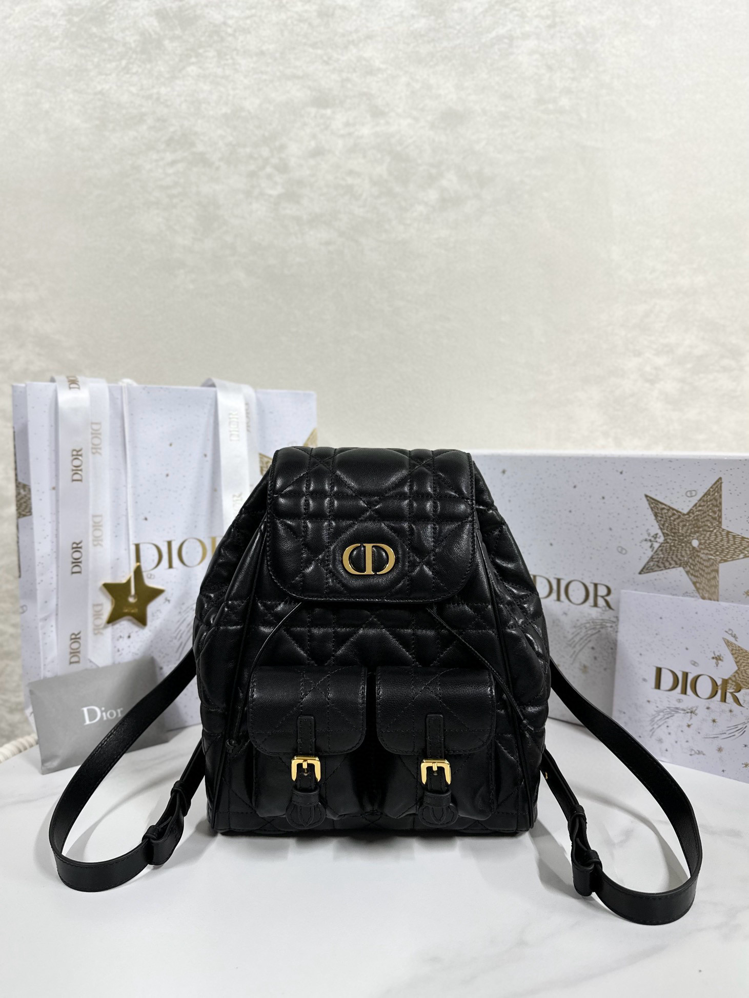 디올 Dior Medium Dior Caro Backpack Black 23cm