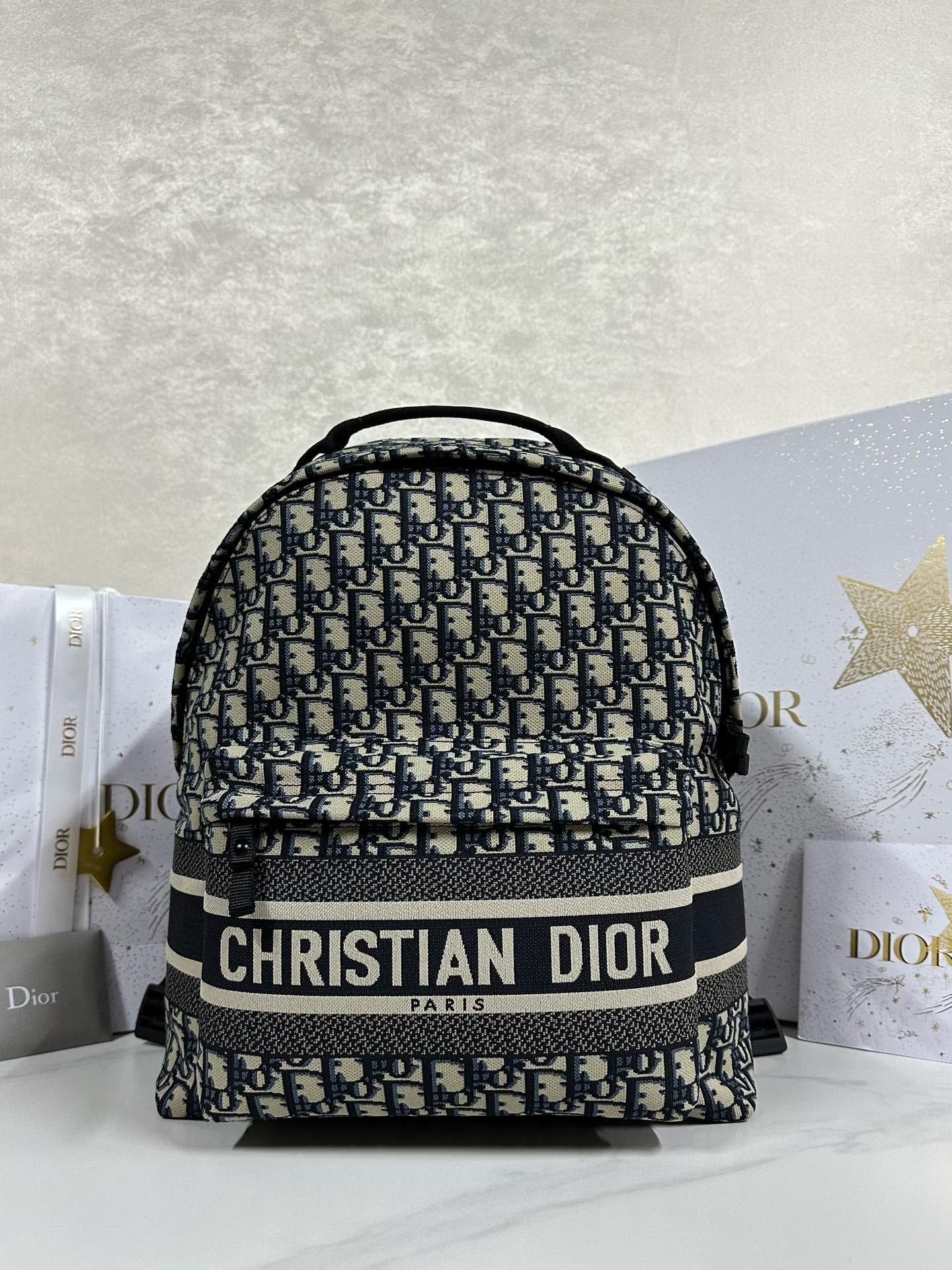 디올 Dior Travel Backpack Oblique Jacquard Blue 35cm